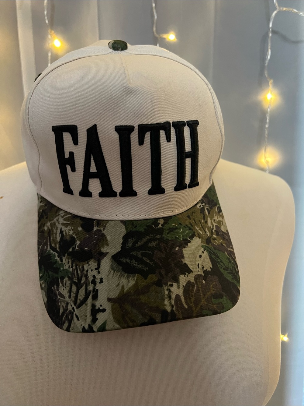 Zenana new FAITH Embroidered White & Camouflage Baseball Cap
